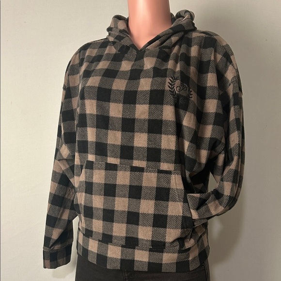VICTORIA'S SECRET Hoodie Fleece Sleep Checkered Coffee Long Sleeve Size Medium - Picture 3 of 12